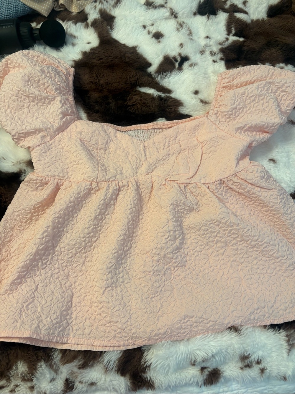 SHEIN Textured Light Pink Puff Sleeve Dress